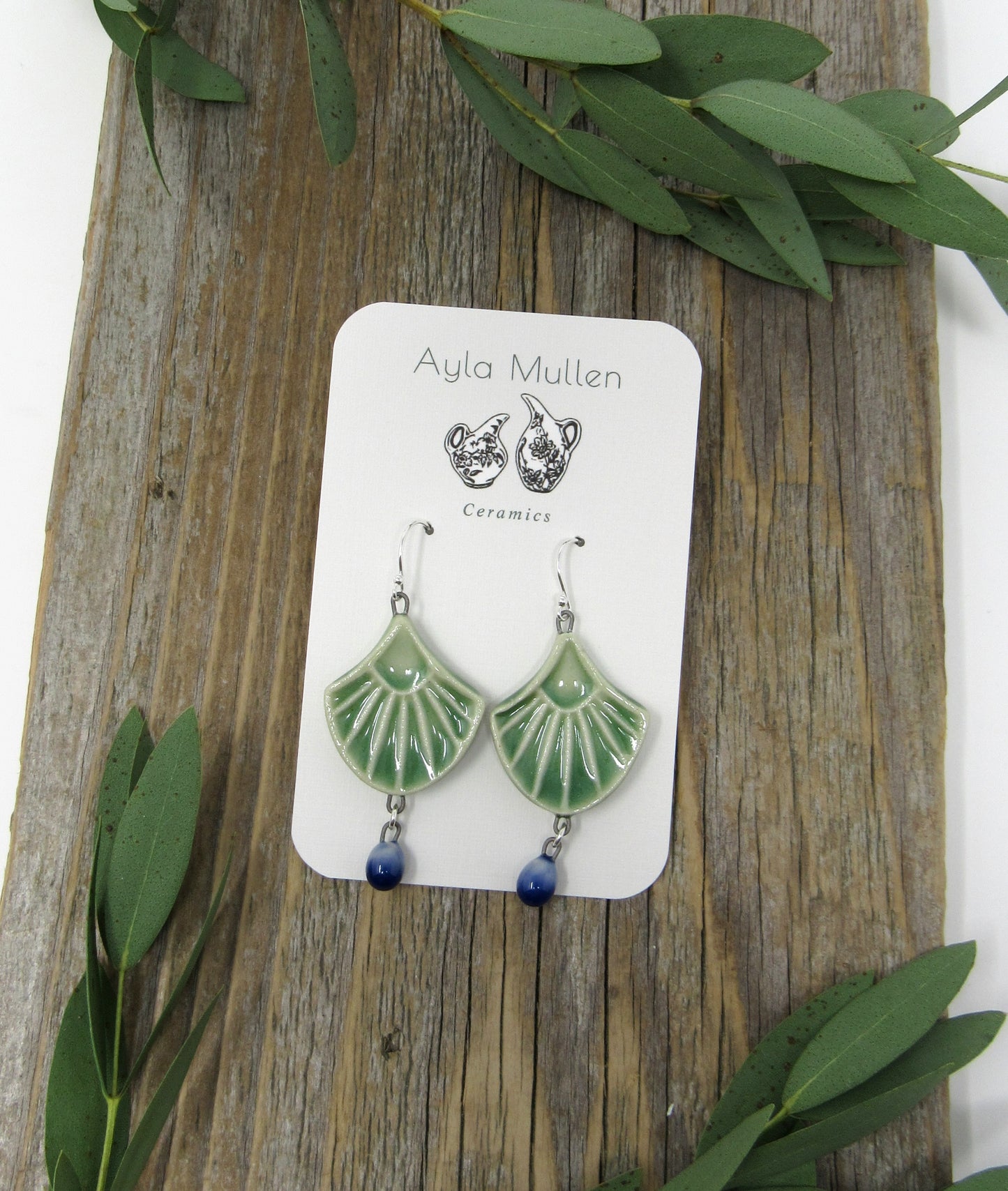 Light Green Art Deco Arch Earrings with Dangles