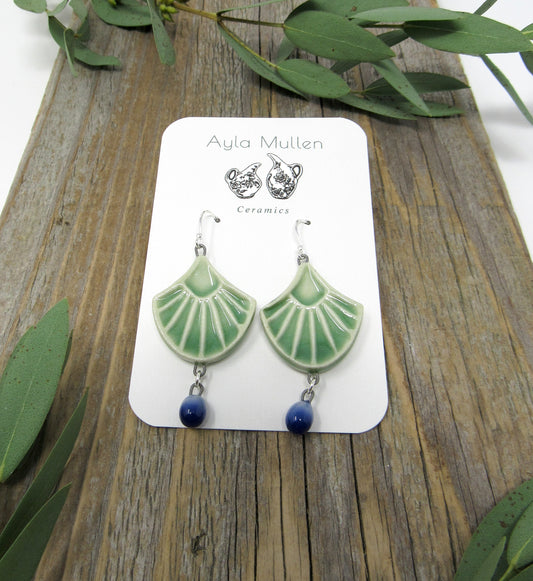 Light Green Art Deco Arch Earrings with Dangles