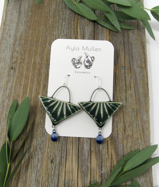 Emerald Green Triangle Earrings with Dangles