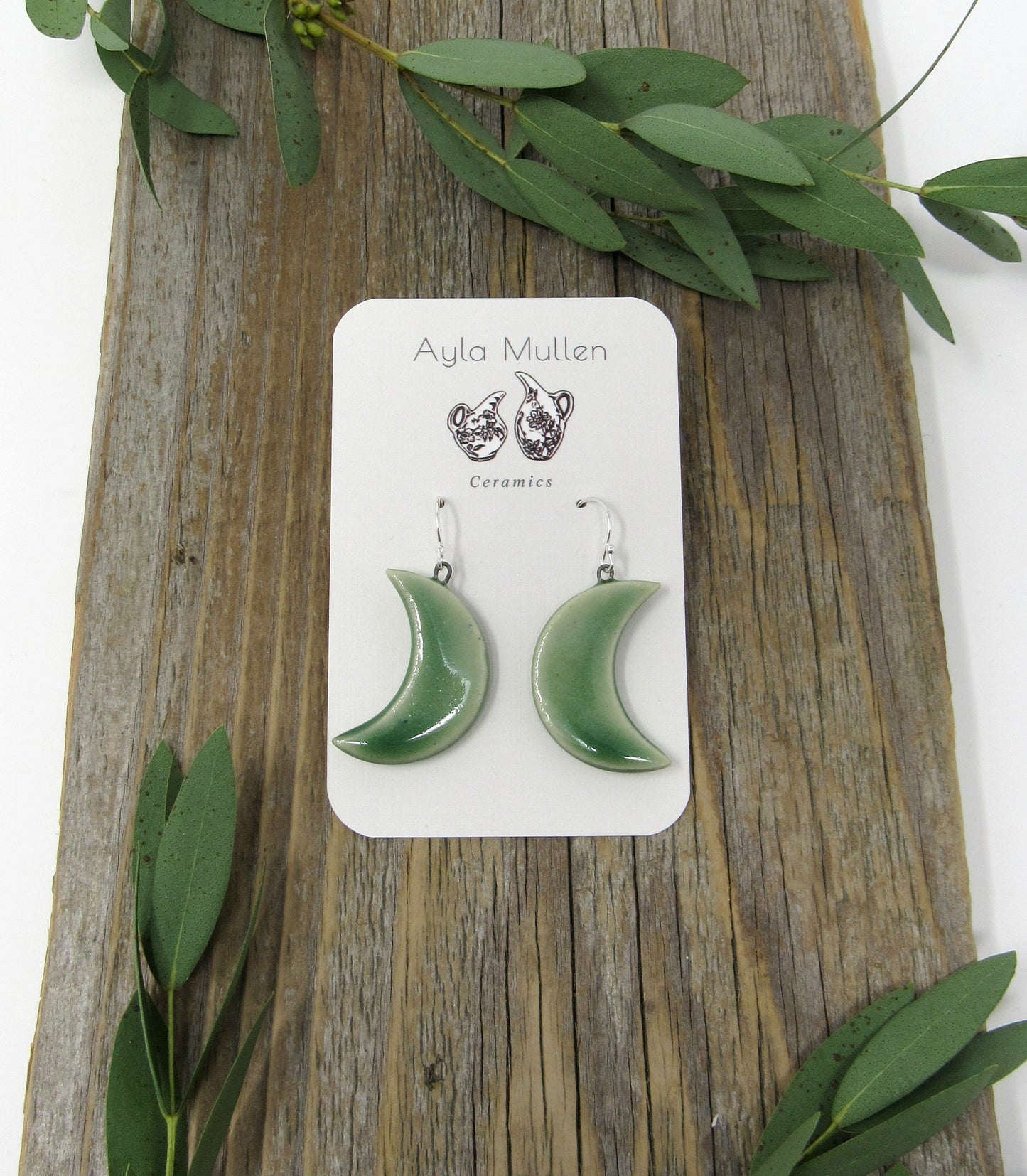 Light Green Crescent Moon Earrings