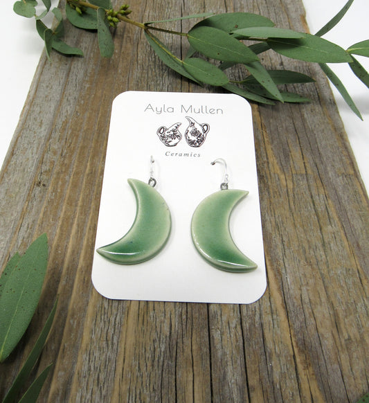 Light Green Crescent Moon Earrings