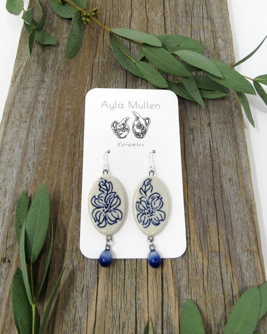 Oval Dogwood Earrings with Dangles