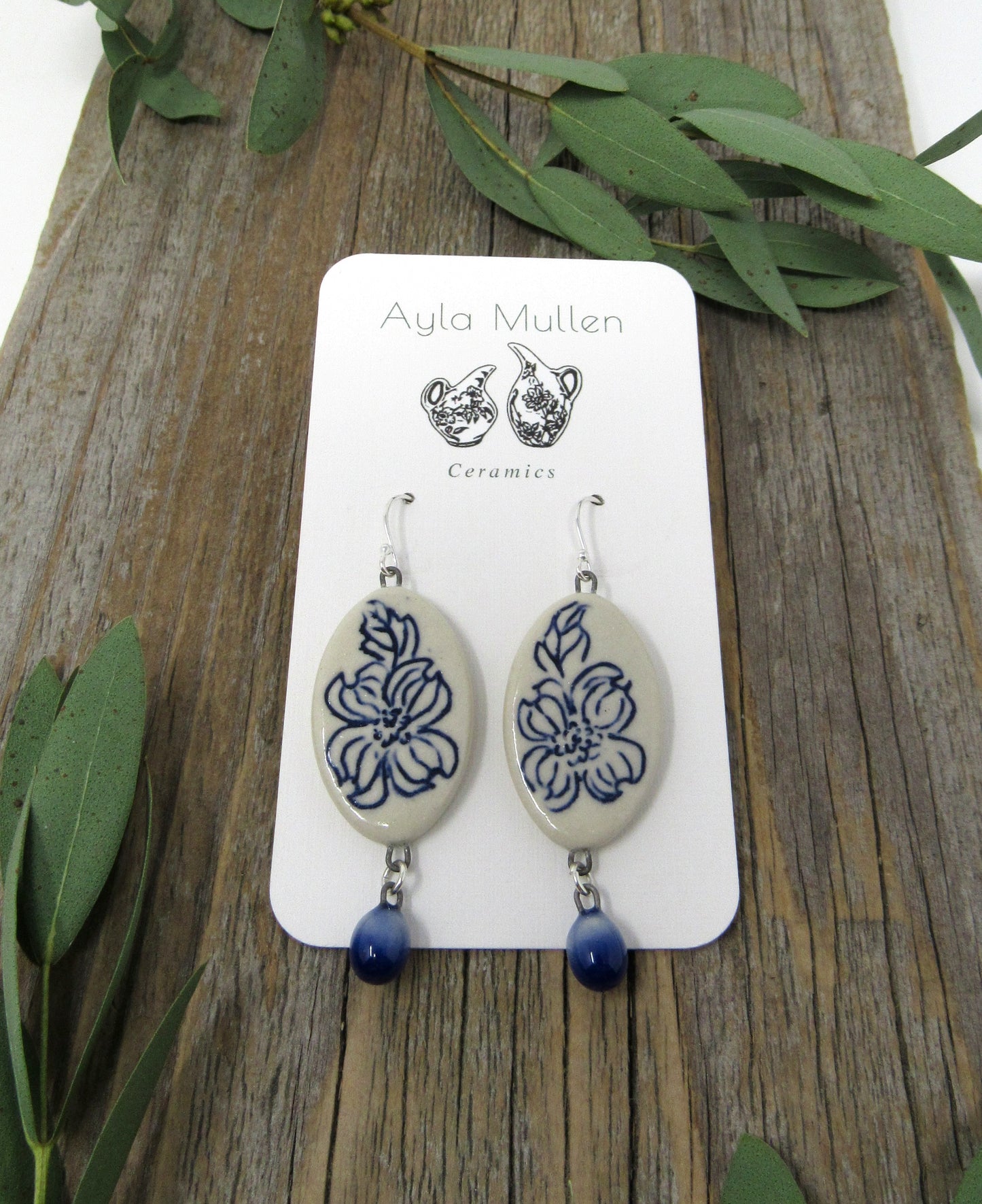 Oval Dogwood Earrings with Dangles