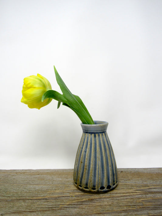 Fluted Bud Vase in Blue Gray