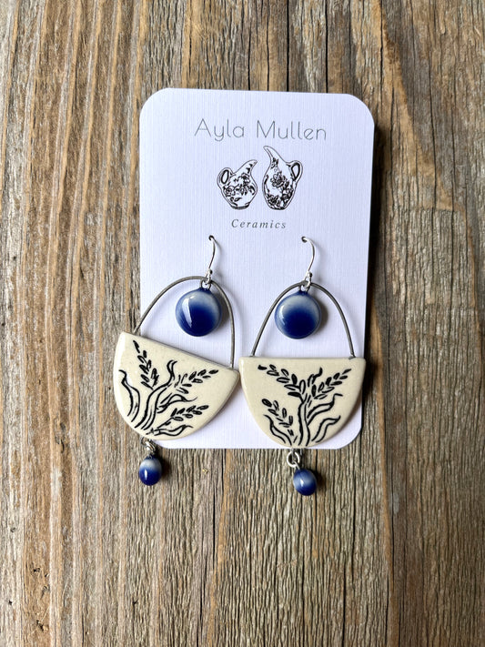 Large Wild Grass Arch Earrings with Dangles