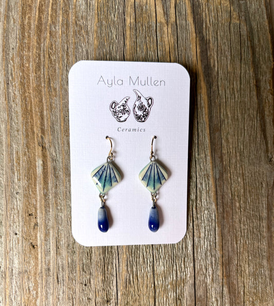 Striped Diamond Earrings with Blue Dangles