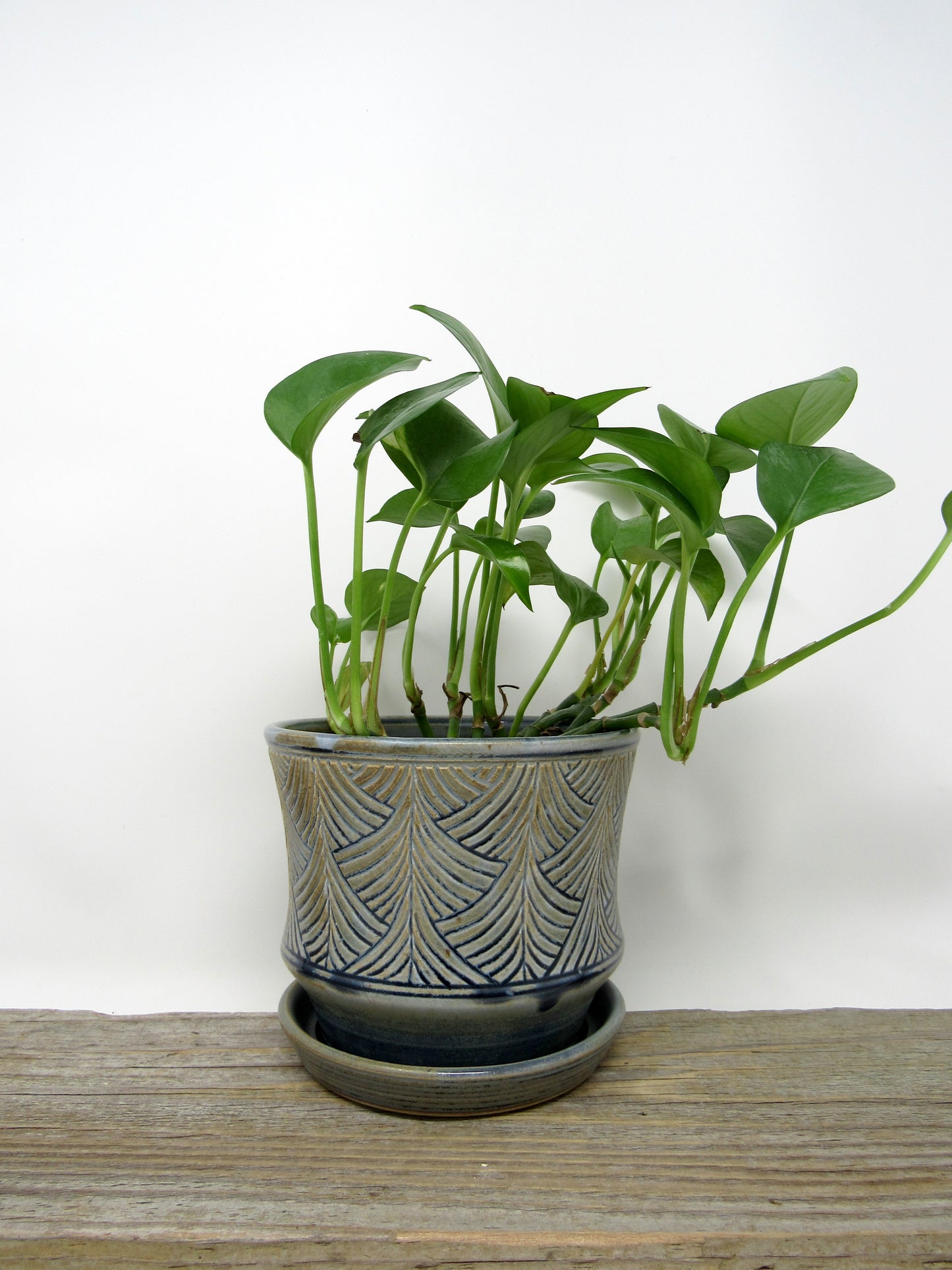 Herringbone Pattern Planter in Blue Gray