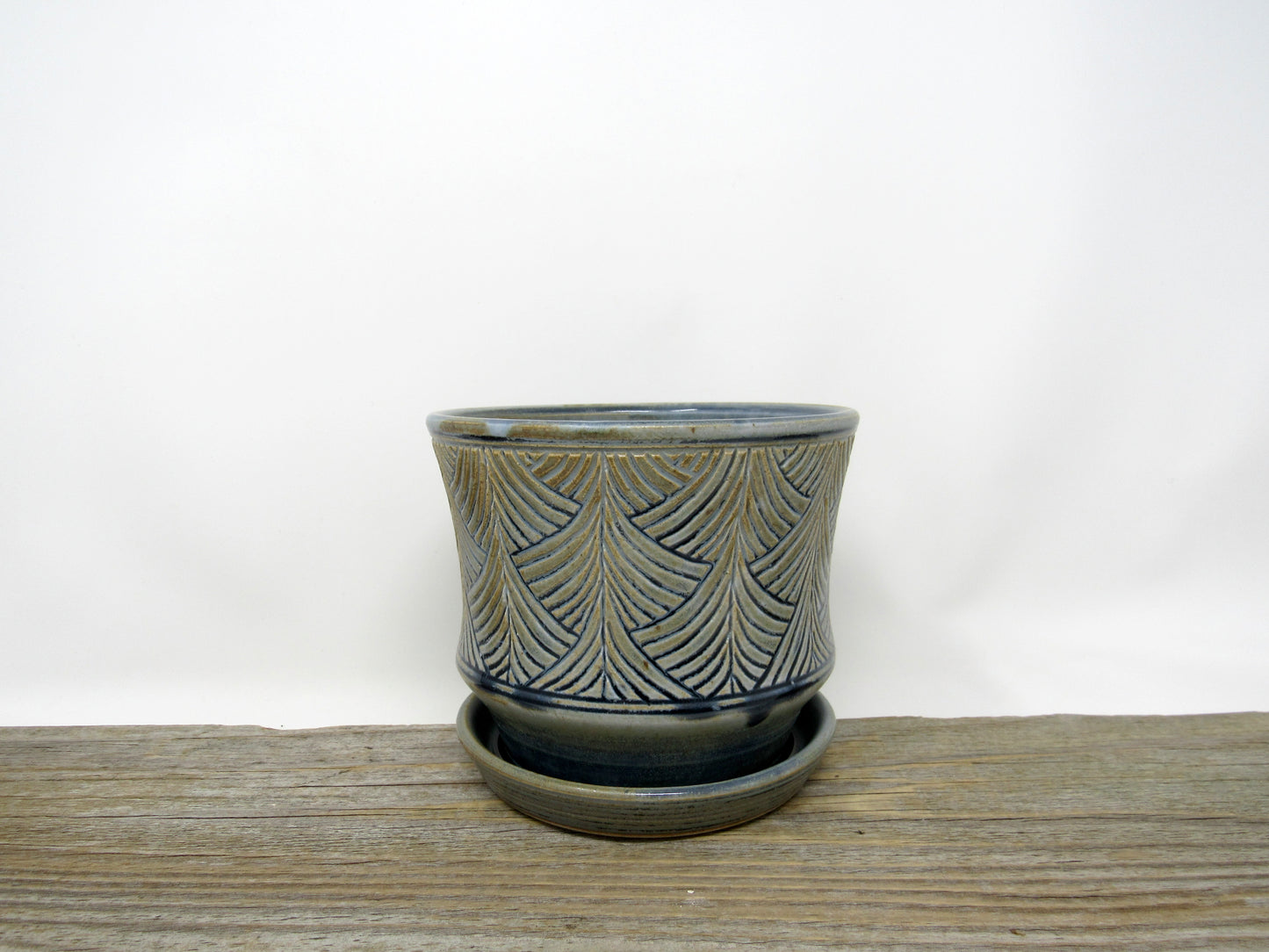 Herringbone Pattern Planter in Blue Gray
