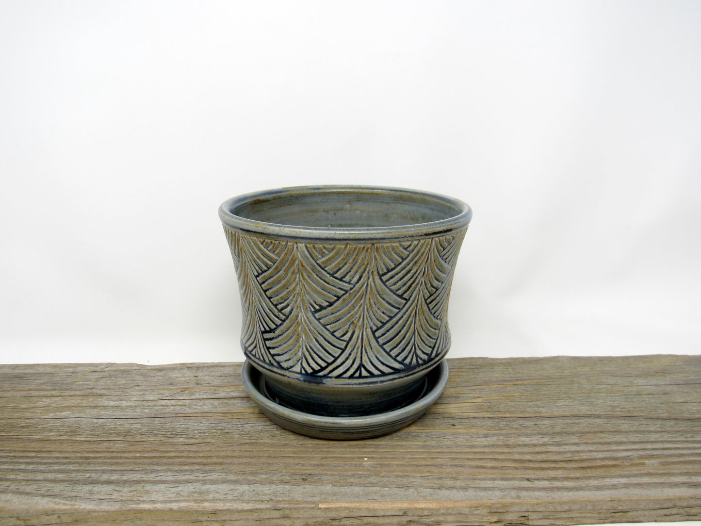 Herringbone Pattern Planter in Blue Gray