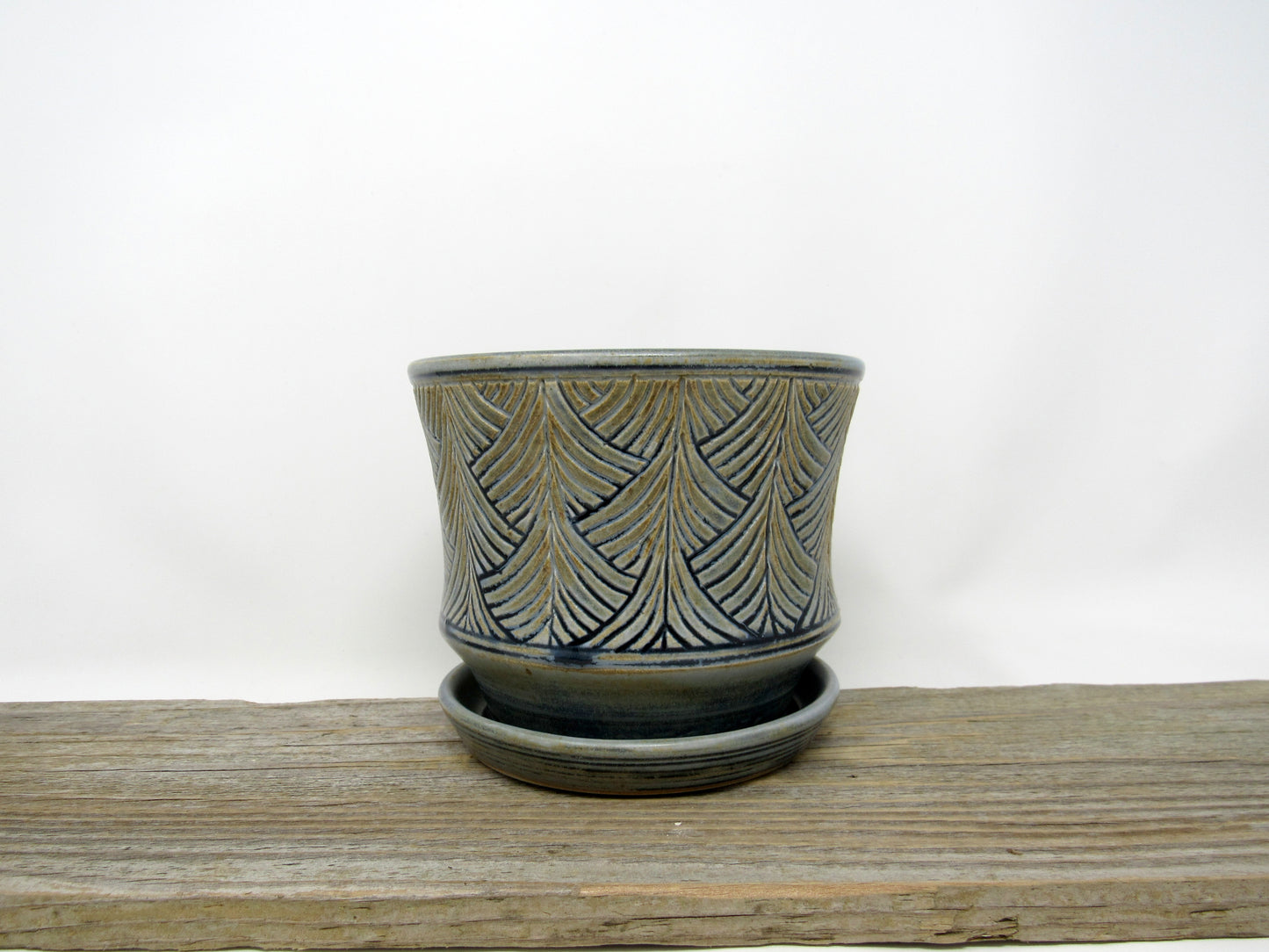 Herringbone Pattern Planter in Blue Gray