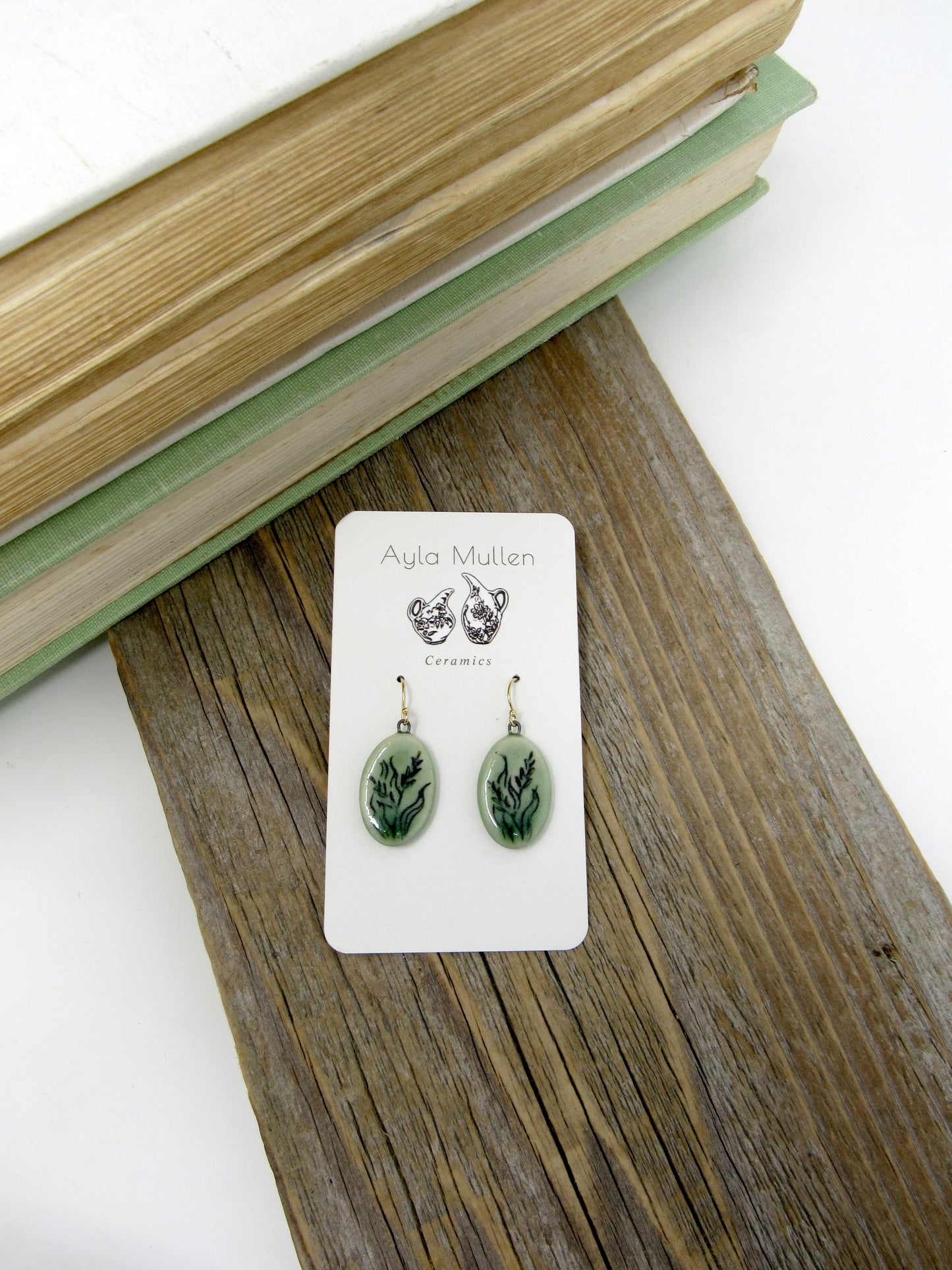 Small Oval Wild Grass Earrings in Black and Green