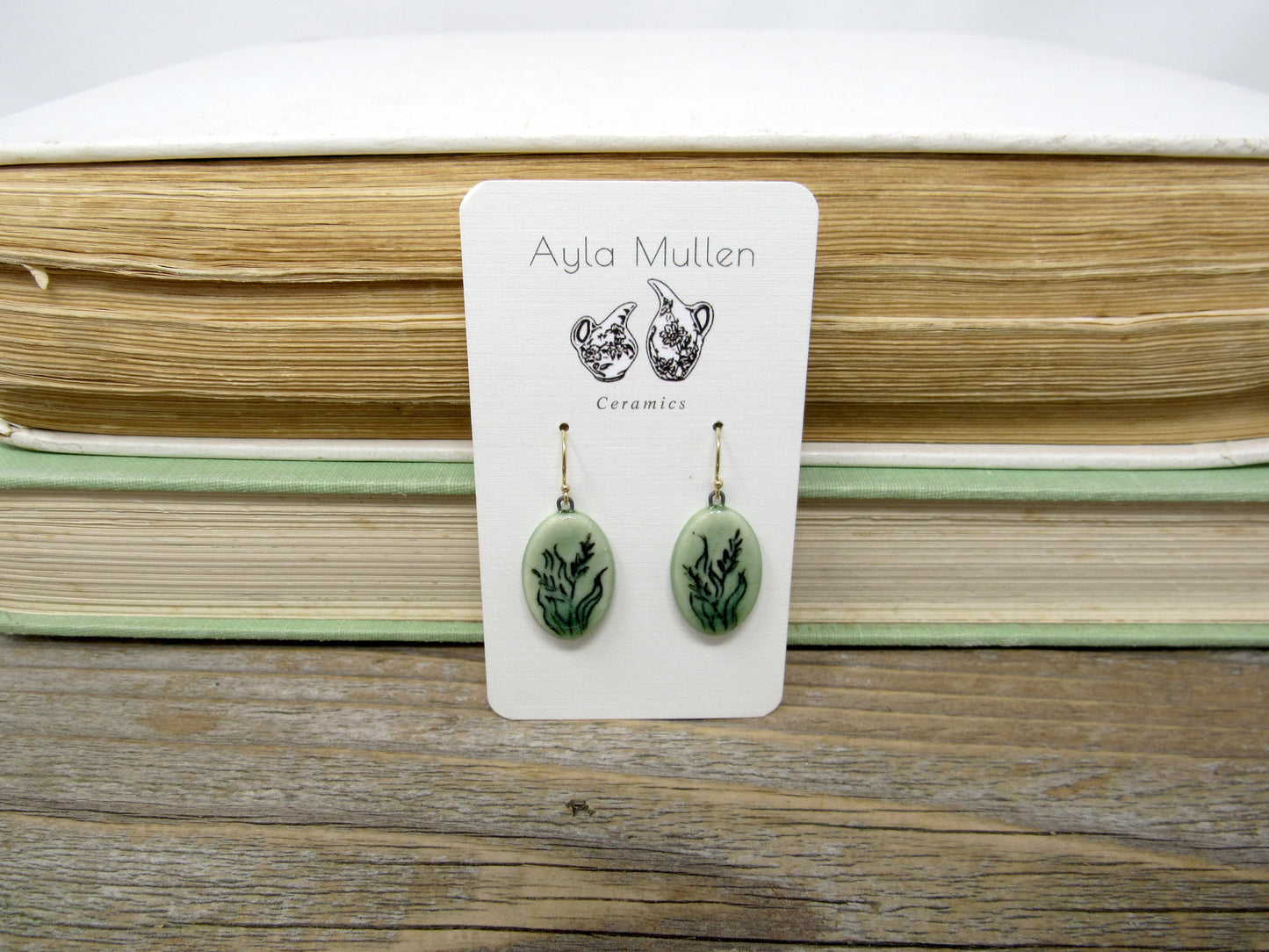 Small Oval Wild Grass Earrings in Black and Green