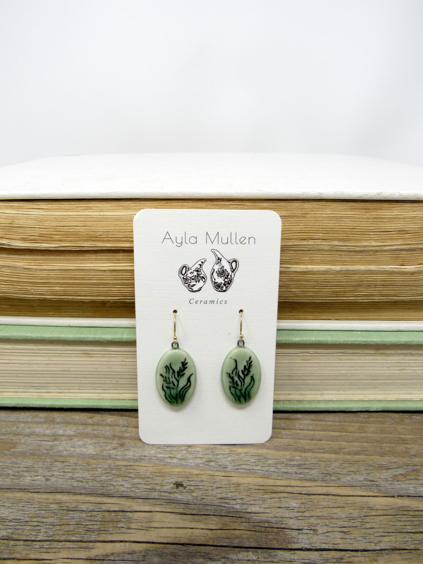Small Oval Wild Grass Earrings in Black and Green