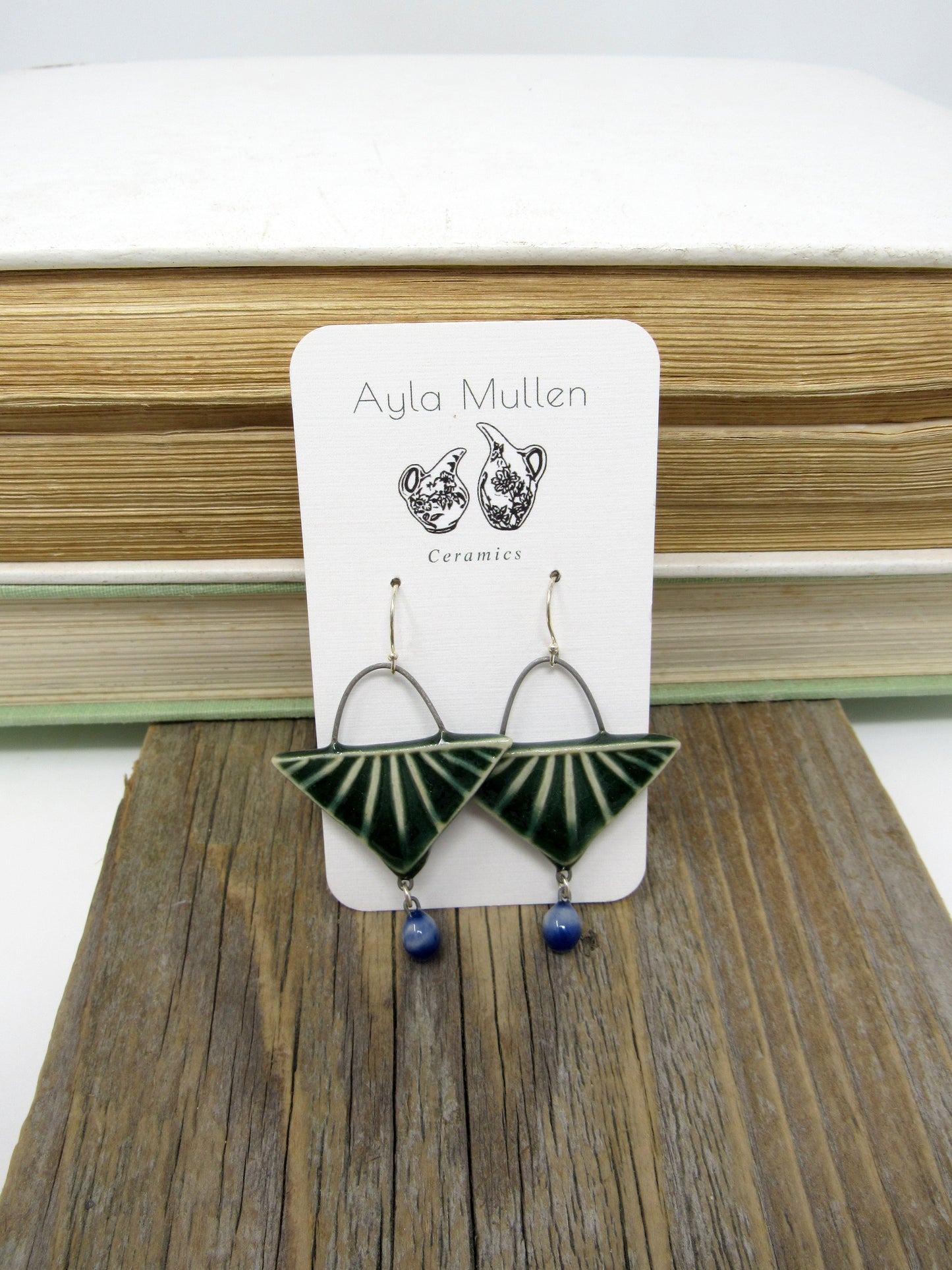 Emerald Green Triangle Earrings with Dangles