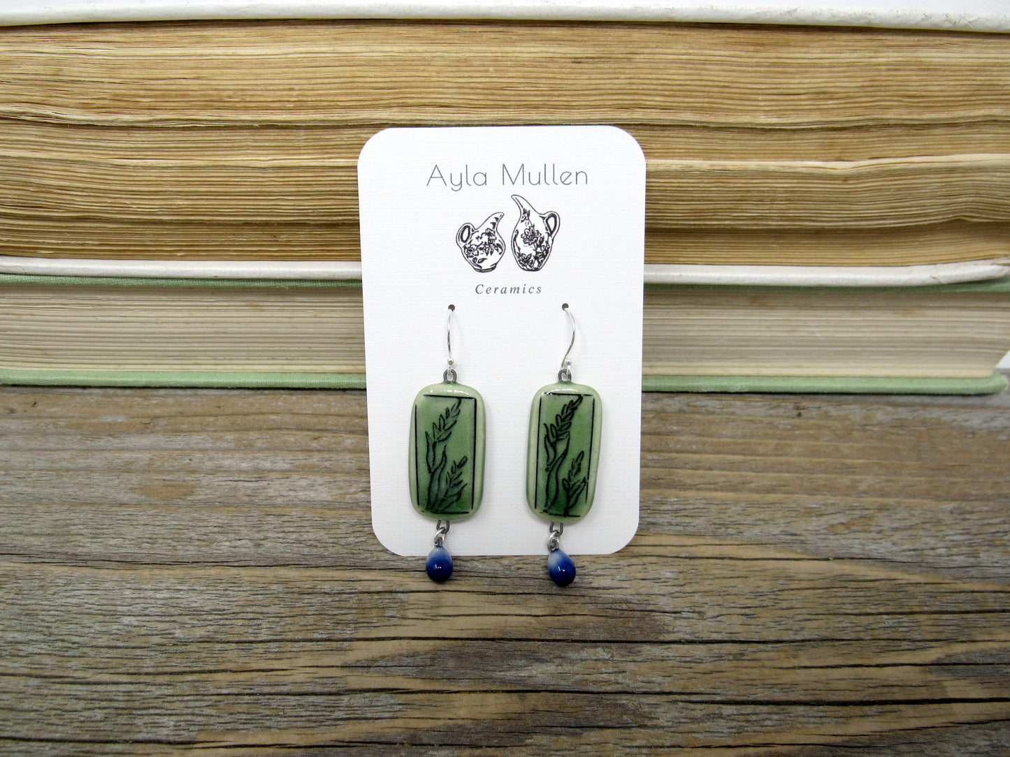 Rectangular Wild Grass Earrings in Black and Green