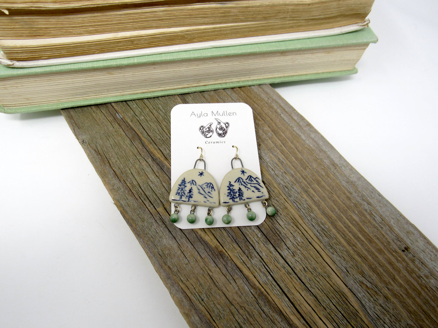 Mountain Landscape Arch Earrings, Green Dangles