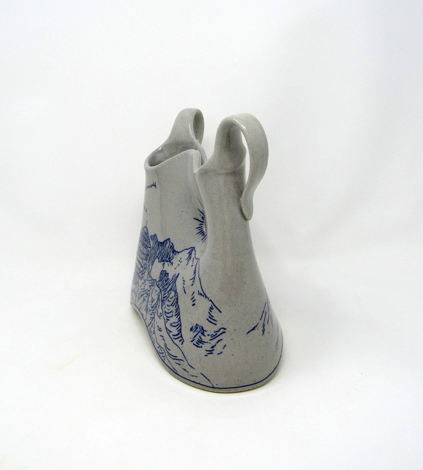Park Butte Fire Lookout: Mountain Landscape Vase with Handles in Blue and Gray
