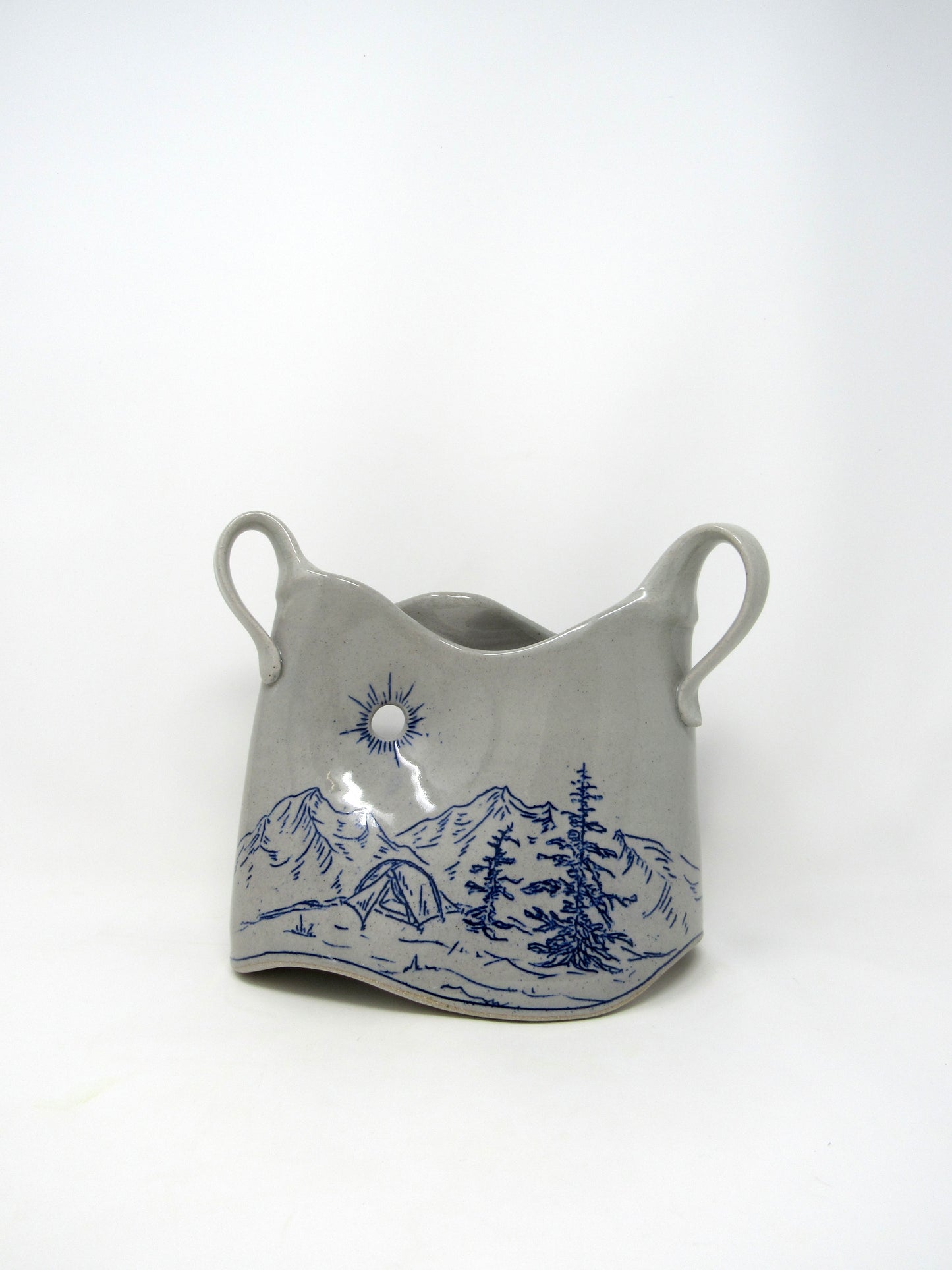 Park Butte Fire Lookout: Mountain Landscape Vase with Handles in Blue and Gray