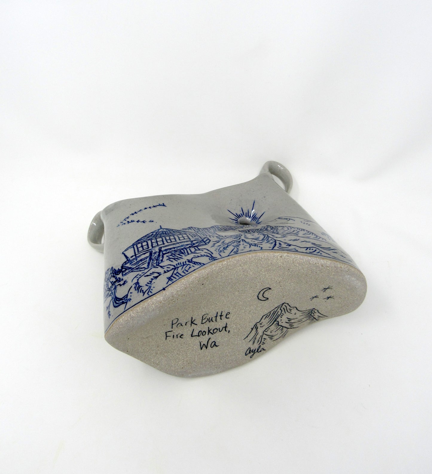 Park Butte Fire Lookout: Mountain Landscape Vase with Handles in Blue and Gray
