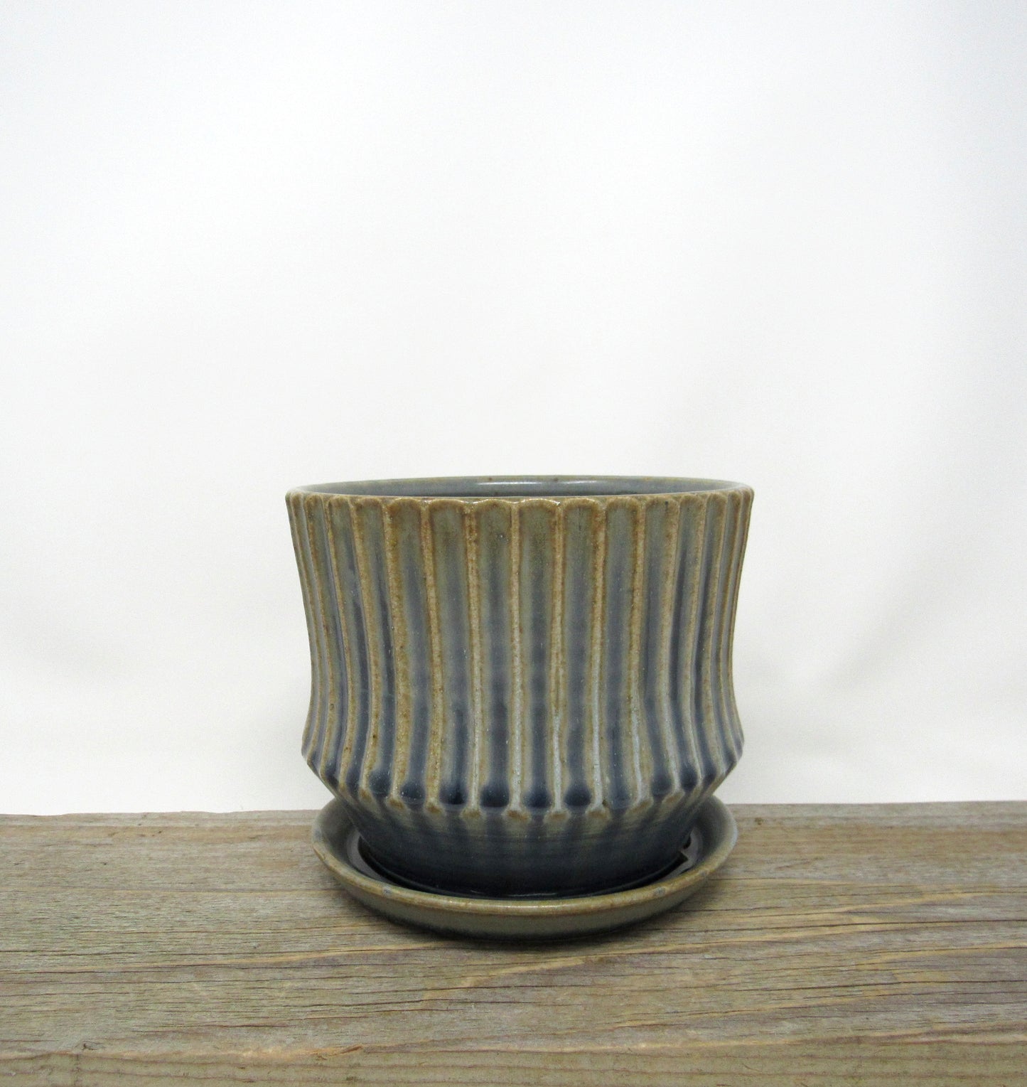 Faceted Planter with Base in Blue Gray