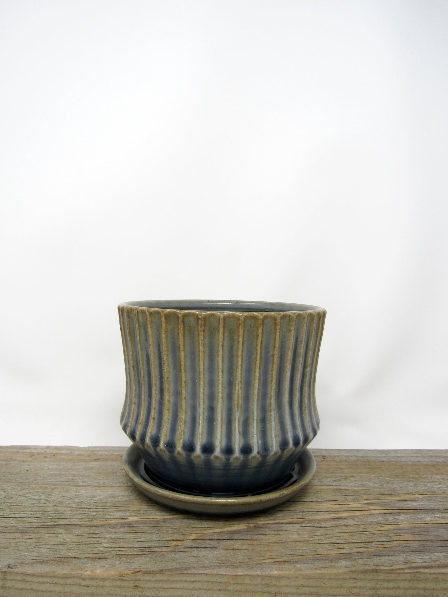Faceted Planter with Base in Blue Gray