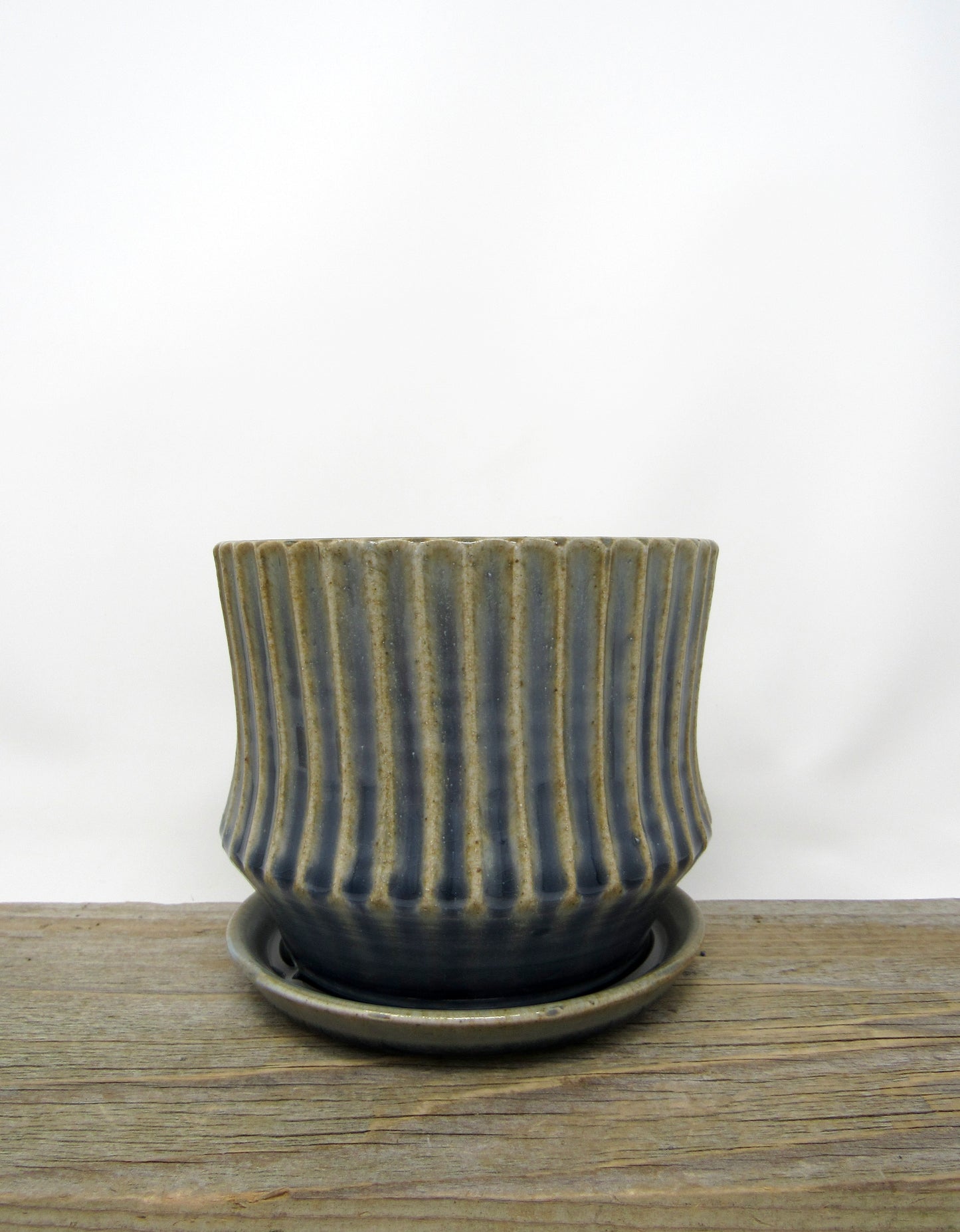 Faceted Planter with Base in Blue Gray