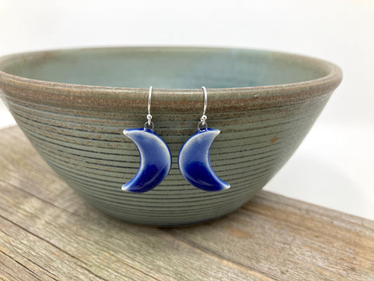 Small Cobalt Crescent Moon Earrings