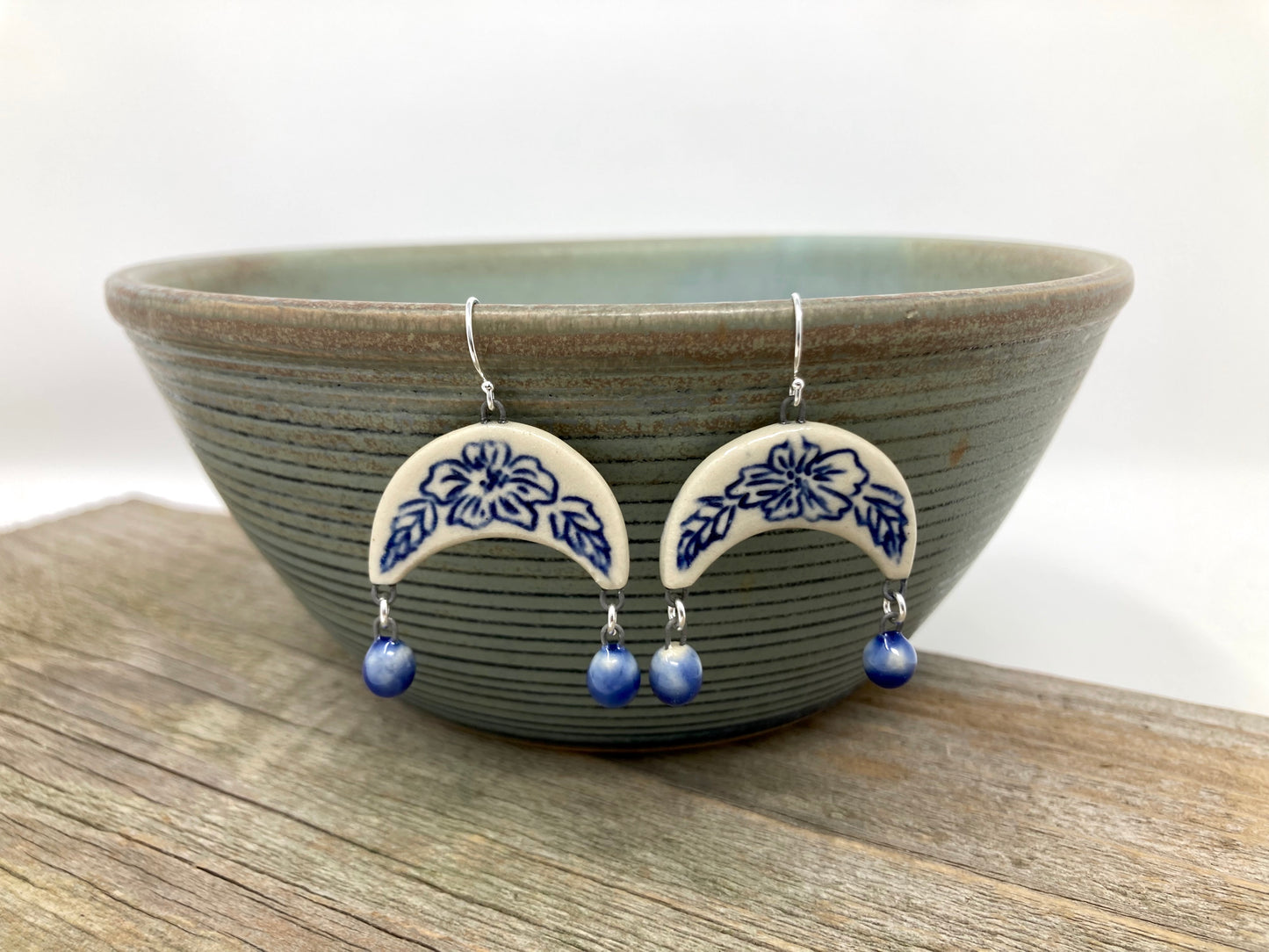 Wild Rose Arch Earrings with Cobalt Dangles, Sterling Silver
