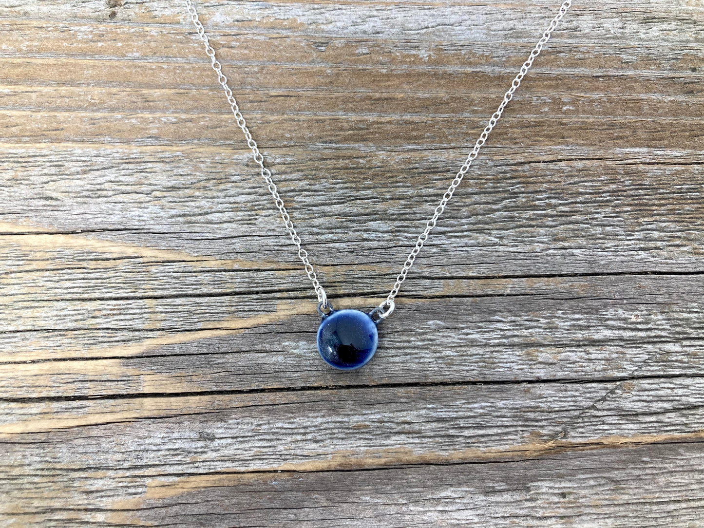 Dark Cobalt Drop Necklace on Sterling  Silver