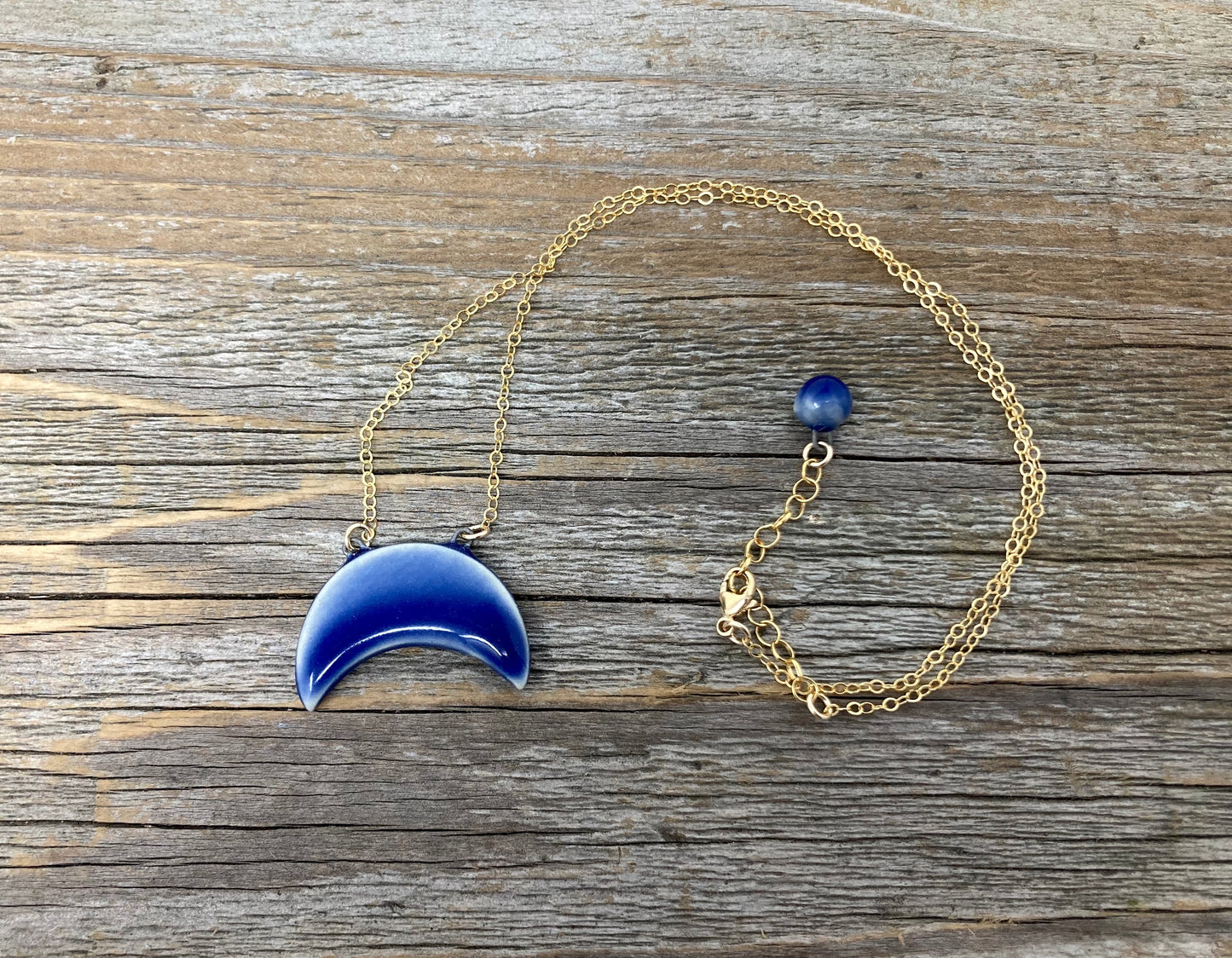 Cobalt Crescent Moon Necklace on Gold-filled