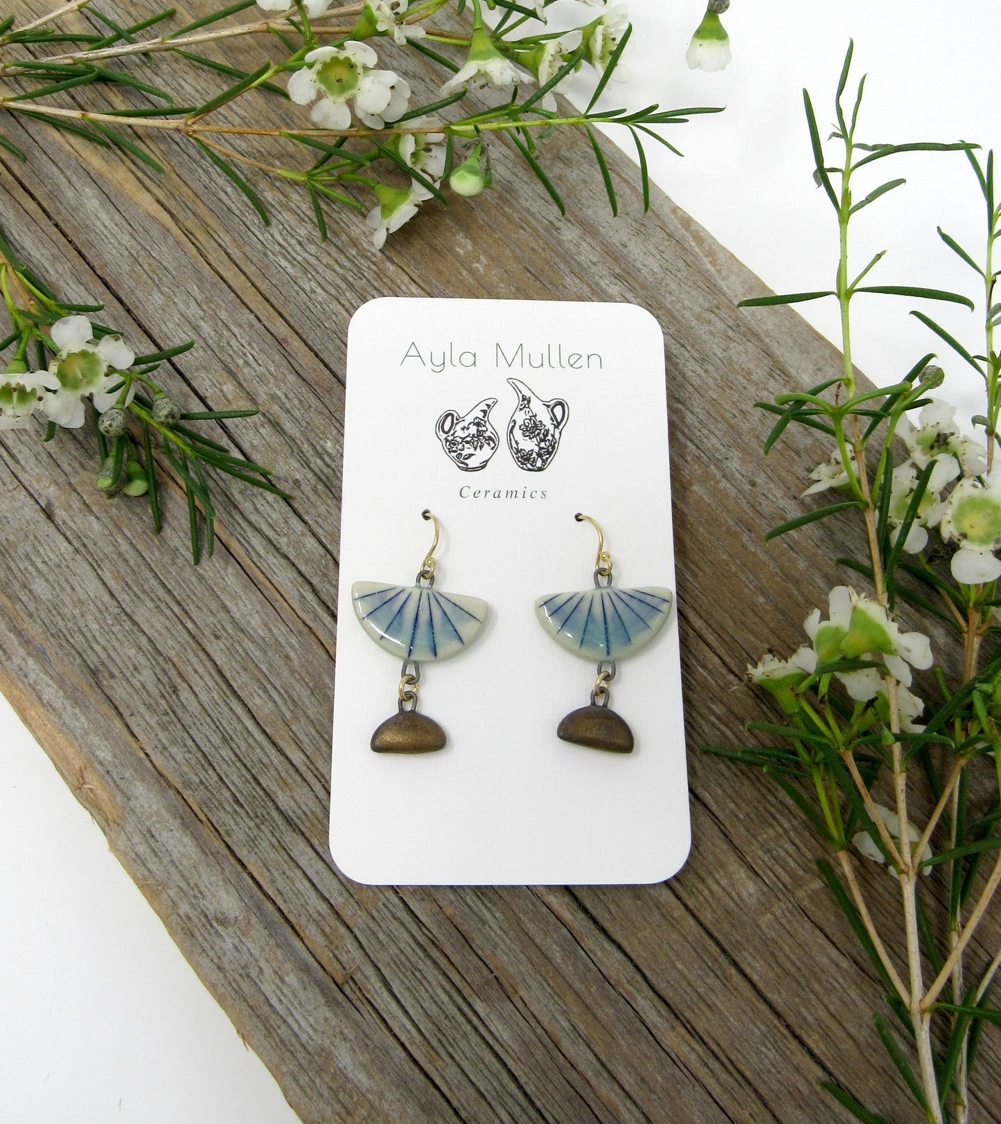 Striped Half-Circle Earrings with Bronze Dangles