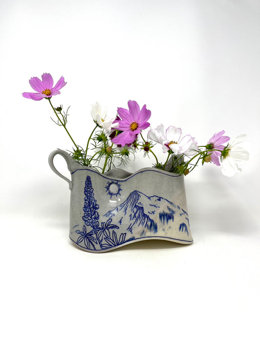 Mountain Landscape Vase with Wildflowers