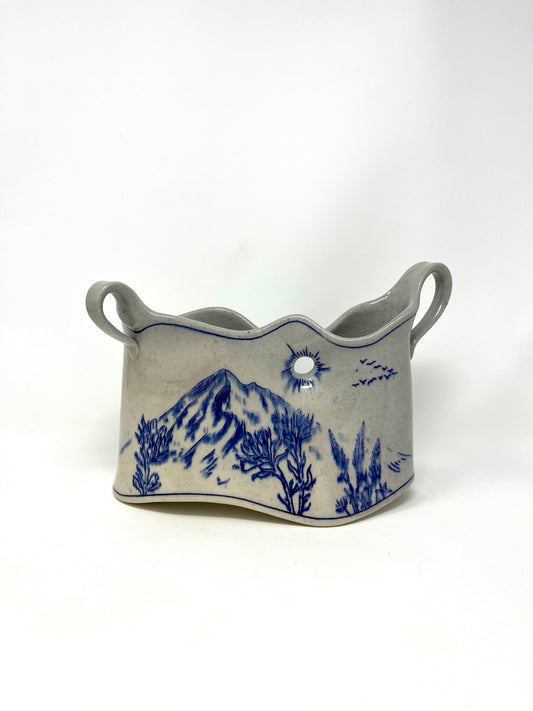 Mountain Landscape Vase with Wildflowers