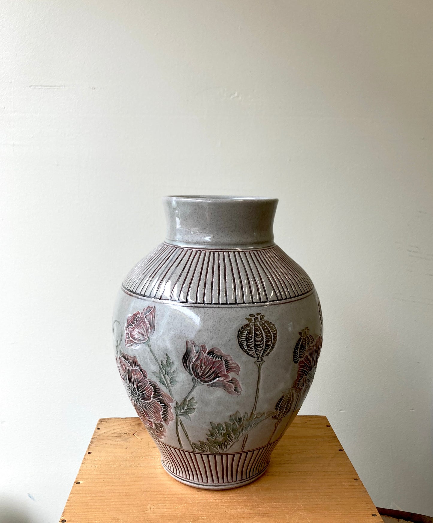 Large Carved Poppy Statement Vase